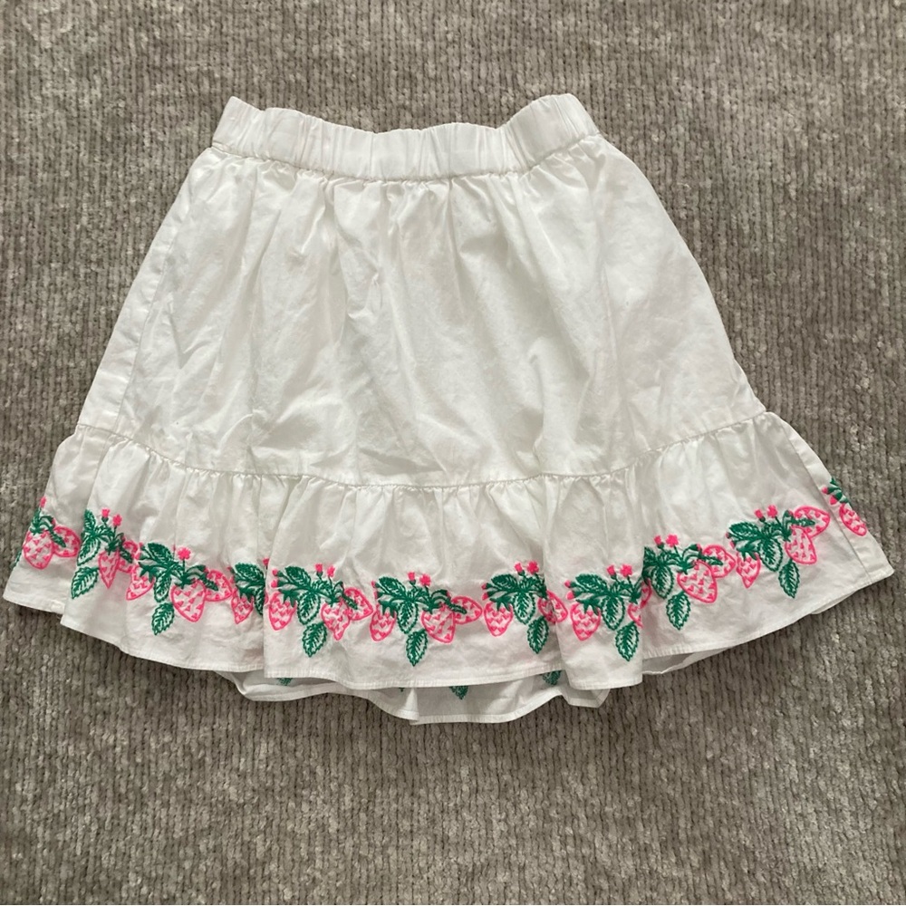 J. Crew Crewcuts Girls White Strawberry Embroidered Skirt Size 10 Summer Cotton